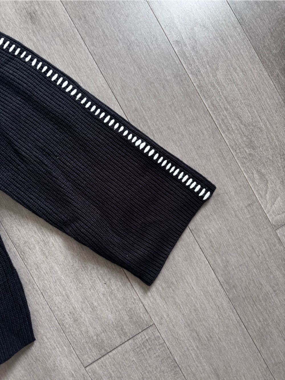 Black Crewneck Sweater with Contrast Stitch Trim - Picture 6 of 7